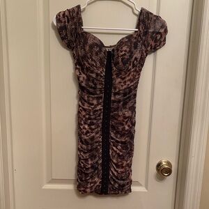 Privy Brown and Black Ruched Mini Dress